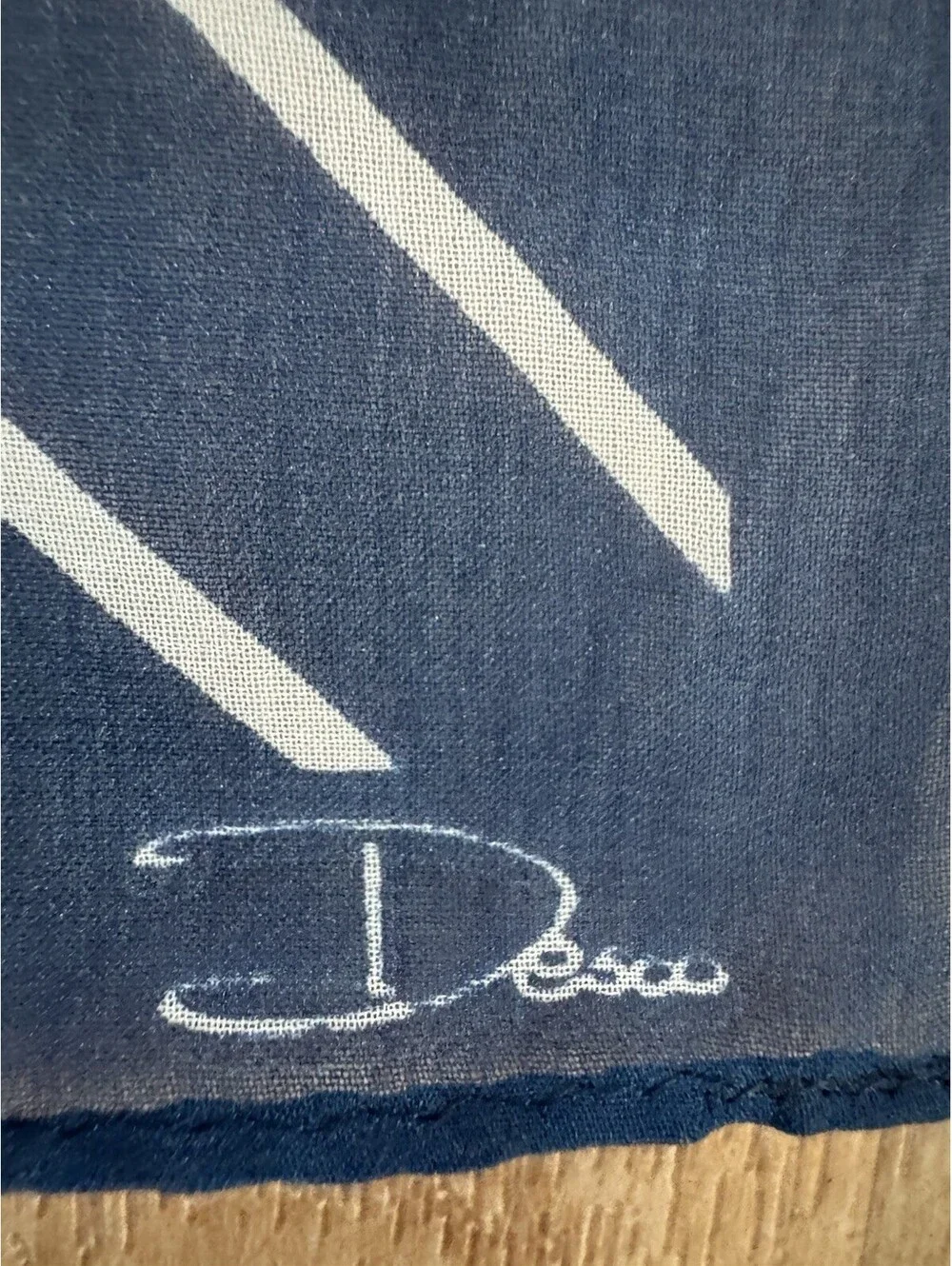 Vintage Dèscu Blue White Geometric Stripe Silk Scarf Long Skinny 46x9.5